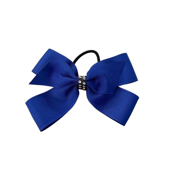 Girls Oversize Hair Bow 5" Elastic Ponytail Blue Bejeweled - Picture 4 of 8